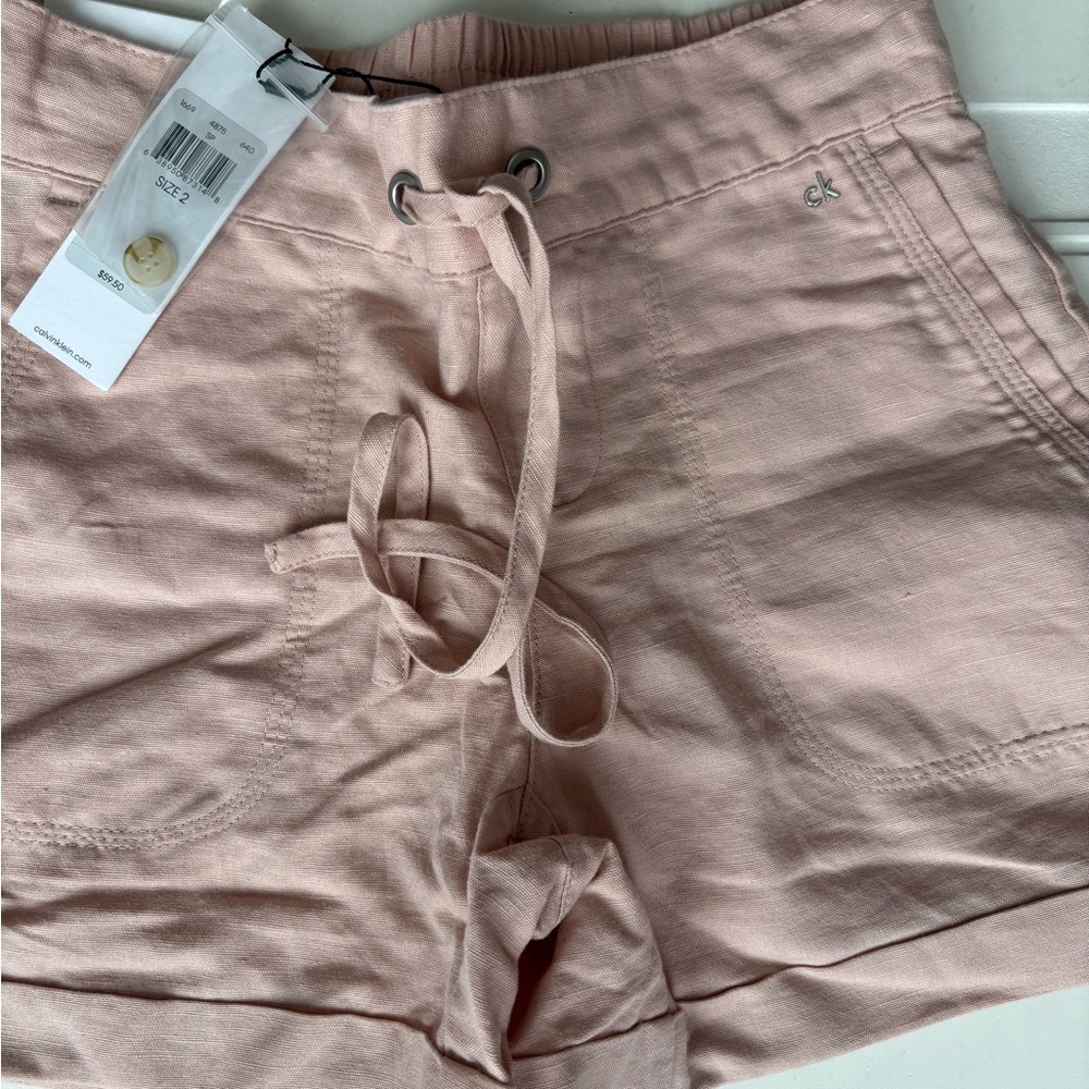 NWT Calvin Klein Women’s Linen Blend Shorts Light Pink Size 2 - Picture 3 of 6